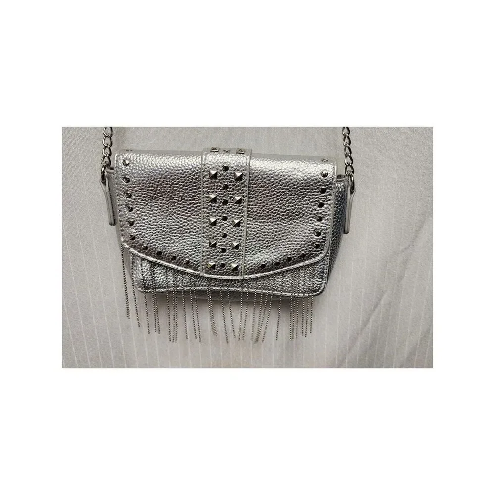 Justice Girls Silver Studded Crossbody Purse Bag With Adjustable Chain Strap